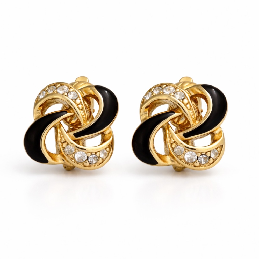 Vintage 1980s Trifari Gold Enamel Rhinestone Earrings Design Clip-On Nordstrom’s